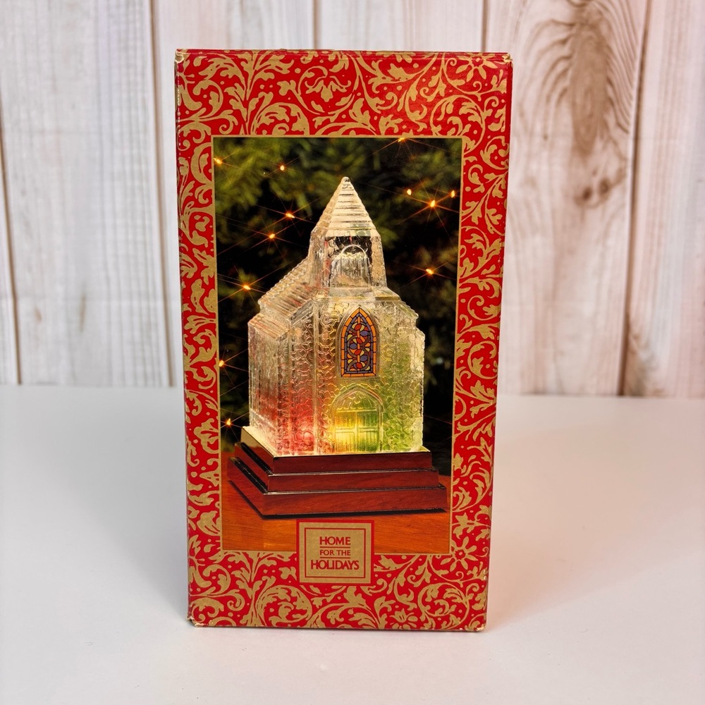 Vintage Musical Light Up Silent Night Church 90's Christmas Glass Collectible - Picture 8 of 15